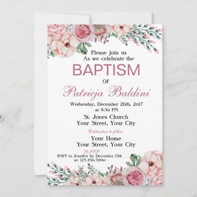Baptism Invitation Floral (Front)