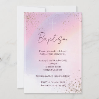 Baptism Invitation for baby girl. Pink & gold