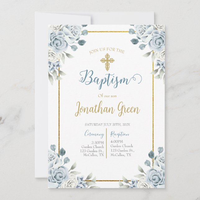 Baptism invitation for boy,  (Front)