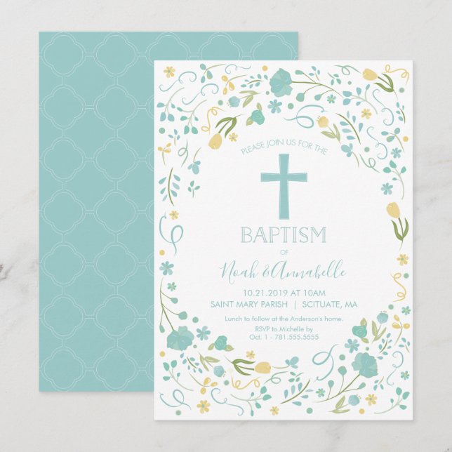 Baptism Invitation for Boy and/or Girl w/ Cross (Front/Back)