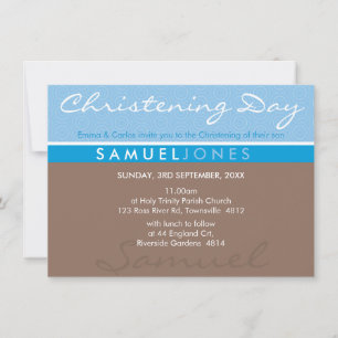 BAPTISM INVITATION moderne simple super mocha bleu