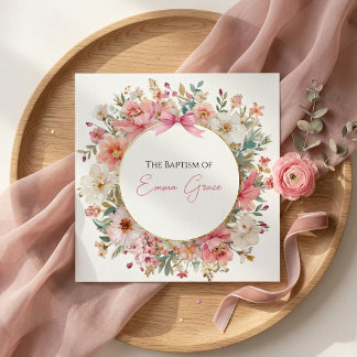 Baptism Invitation Pink Floral Elegant