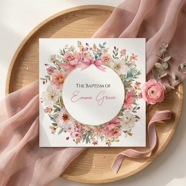 Baptism Invitation Pink Floral Elegant (Créateur téléchargé)