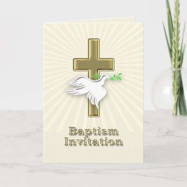 Baptism invitation with a golden cross (Front)