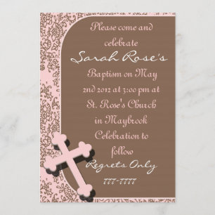 BAPTISM  Invitations PINK DAMASK For GIRLS