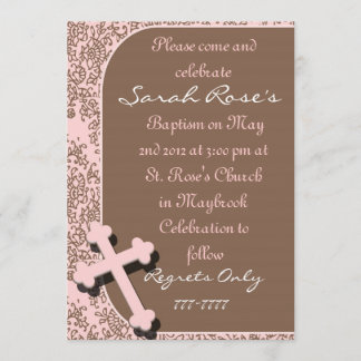 BAPTISM Invitations PINK DAMASK For GIRLS
