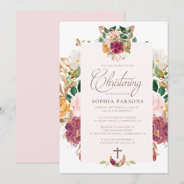 Baptism Invitations | Saffron Rose (Front/Back)