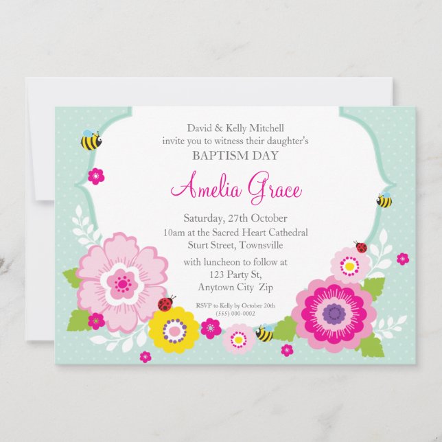BAPTISM INVITATIONS :: thème du jardin 2 (Devant)