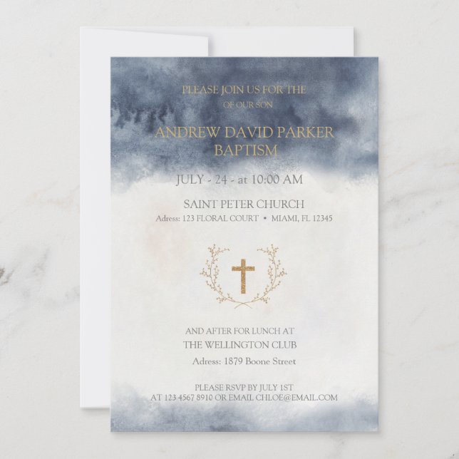 Baptism Invitations with watercolors elements (Front)