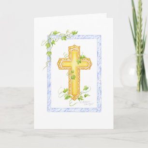 Baptism Ivy Cross Greeting Card