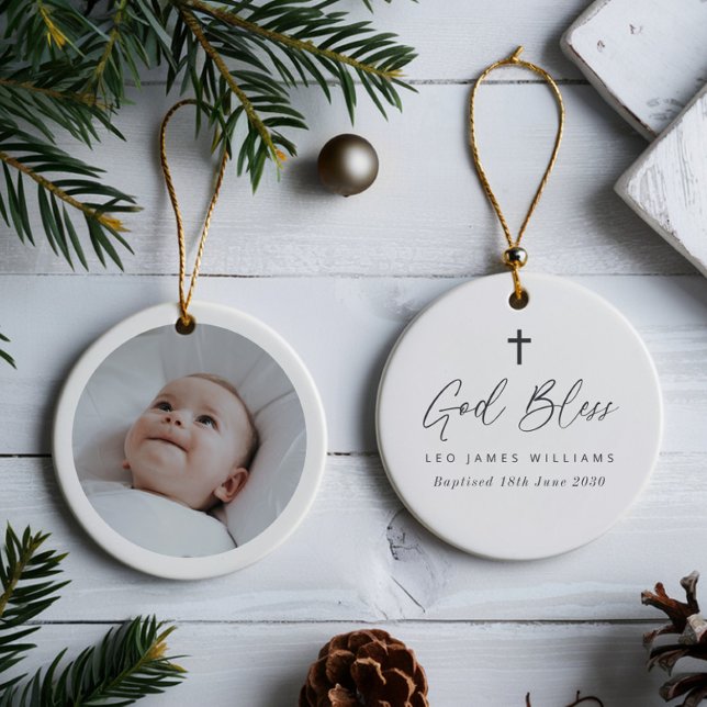 Baptism Keepsake Round Photo  Ceramic Ornament (Zazzle Baptism Keepsake Round Photo  Ceramic Ornament)