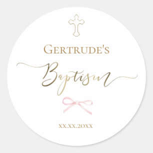 Baptism little pink bow classic round sticker