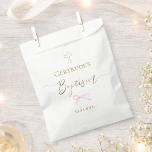 Baptism little pink bow favour bag