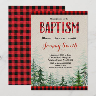 Baptism Lumberjack Red plaid Invitation