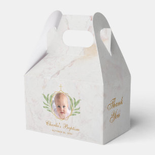 Baptism Marble Photo Leaves Foliage Botanical Favor Box