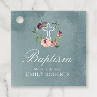 baptism marsala floral ocean monogram favour tags