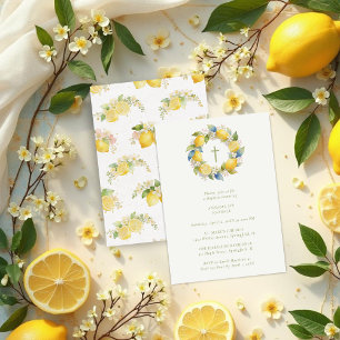 Baptism Mediterranean Wreath with Floral and Lemon Invitation