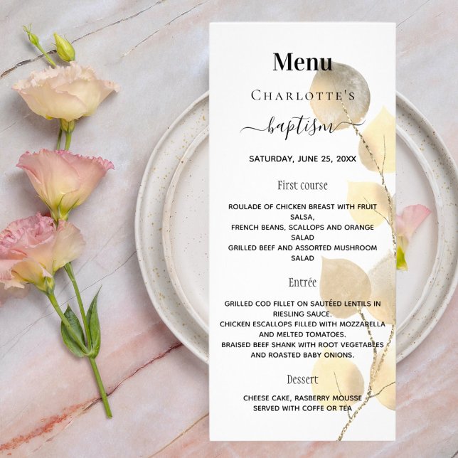 Baptism menu white golden eucalyptus (Creator Uploaded)
