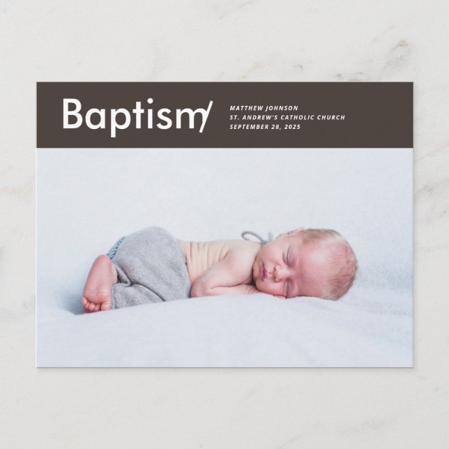 Baptism Modern and Simple Custom Photo Postcard (Front)