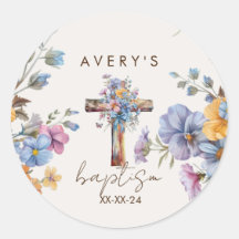 Baptism modern blue watercolor cross elegant