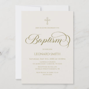 Baptism modern boho gold marfil invitation