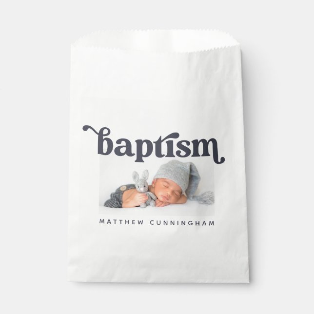 Baptism Modern Bold Simple Custom Photo Favour Bag (Front)