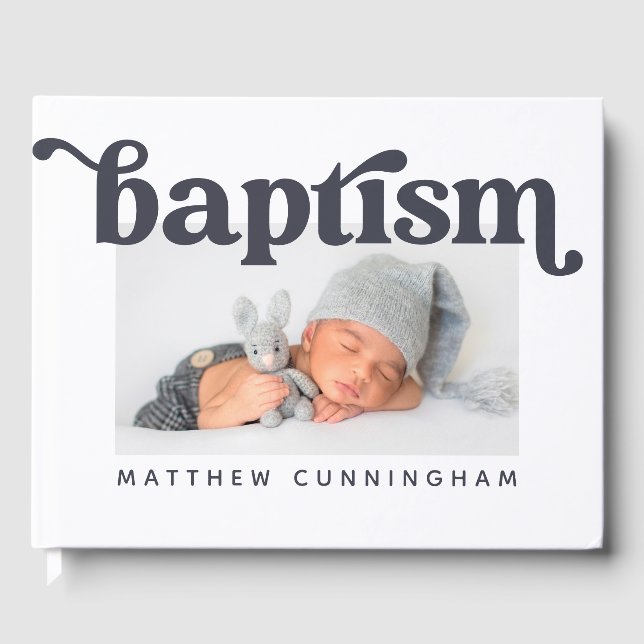 Baptism Modern Bold Simple Custom Photo Guest Book (Front)