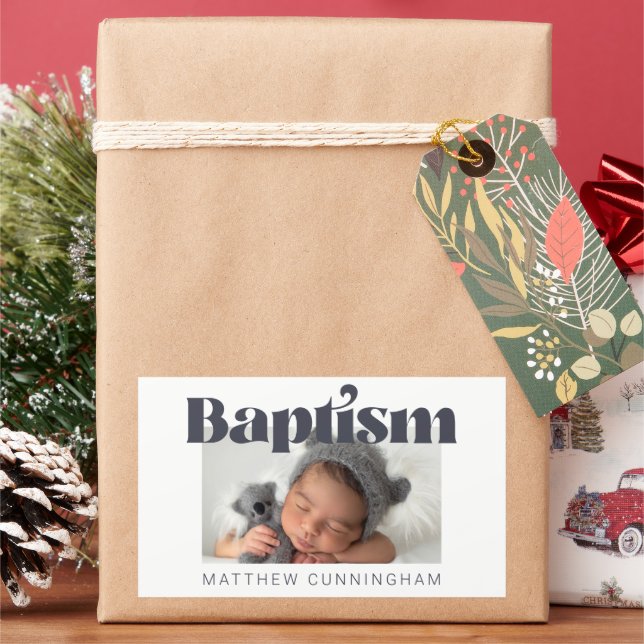 Baptism Modern Bold Simple  Photo Thank You Sticker (Holiday)