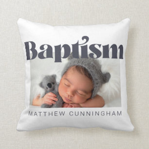 Baptism Modern Bold Simple  Photo Thank You Throw Pillow