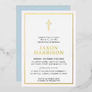 BAPTISM modern elegant cross boy baby blue