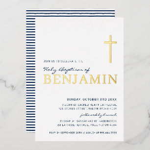 BAPTISM modern elegant cross navy blue gold Foil I