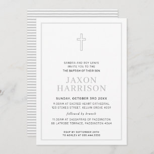 BAPTISM modern minimal cross simple soft grey grey Invitation