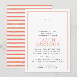 BAPTISM modern minimal cross simple terracotta Invitation