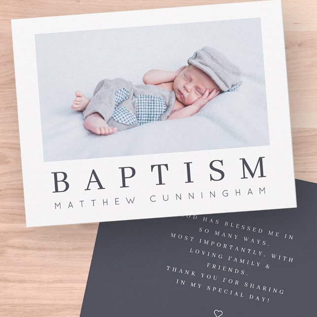 Baptism Modern Minimalist Custom Photo Thank You Card (Creator Uploaded)