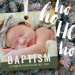 Baptism Modern Simple Custom Baby Photo Metal Ornament<br><div class="desc">This simple and modern design is composed of sans serif typography. Add custom photo of your baby. Change the block color to anything you want.</div>