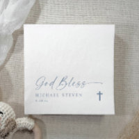 Baptism Modern Simple Dusty Blue God Bless Cross