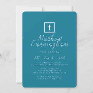 Baptism Modern Simple Minimalist Black Cross Invitation