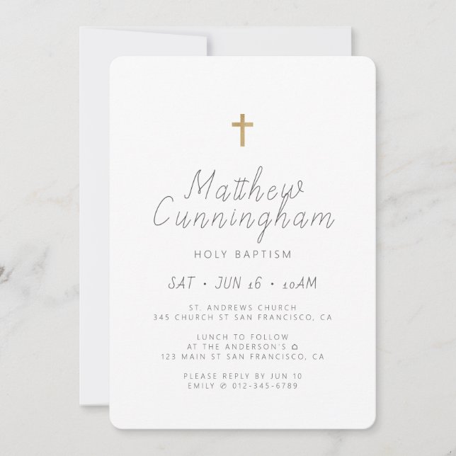 Baptism Modern Simple Minimalist Cross Invitation (Front)