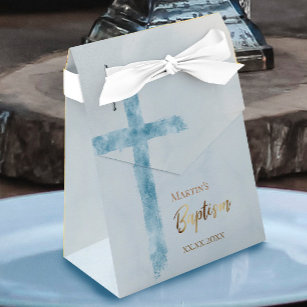 Baptism modern watercolor blue cross favor box
