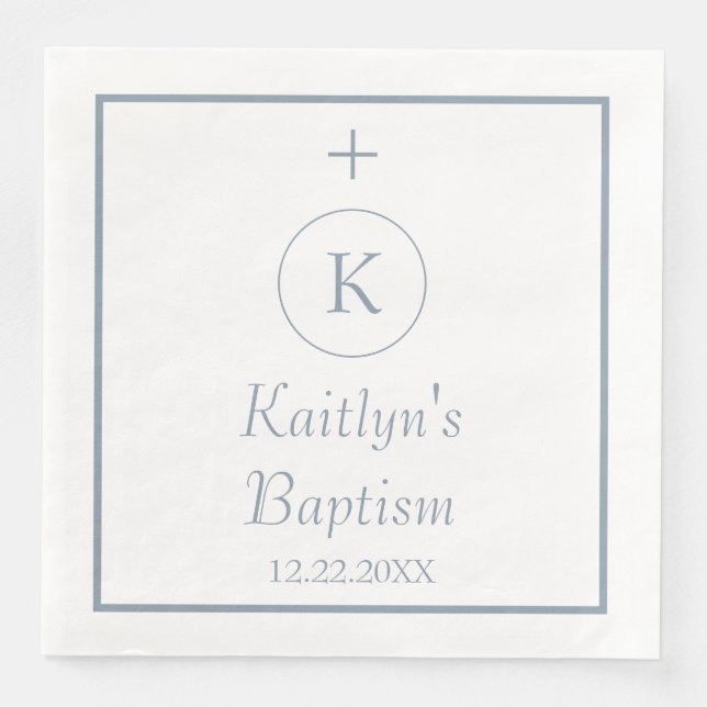 Baptism Monogram Initials Dusty Blue White Elegant Napkin (Front)