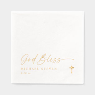 Baptism Napkins Simple Modern Gold Cross