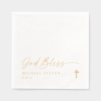 Baptism Napkins Simple Modern Gold Cross