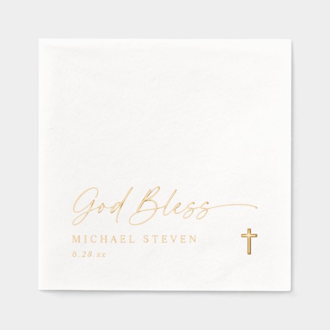 Baptism Napkins Simple Modern Gold Cross (Recto)