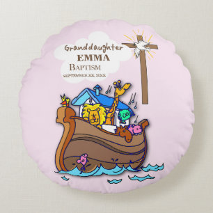 Baptism Noah's Ark Granddaughter Personalized Round Pillow