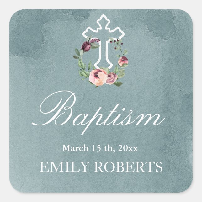baptism ocean blue marsala floral monogram sticker (Front)