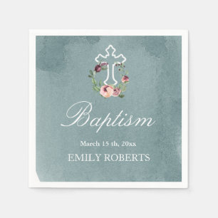 baptism ocean marsala floral monogram napkin