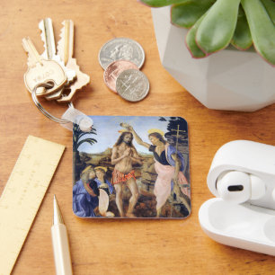 Baptism of Christ by Verrocchio, Leonardo da Vinci Keychain