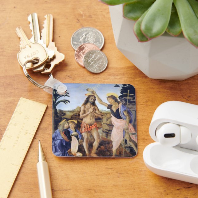 Baptism of Christ by Verrocchio, Leonardo da Vinci Keychain (Desk)