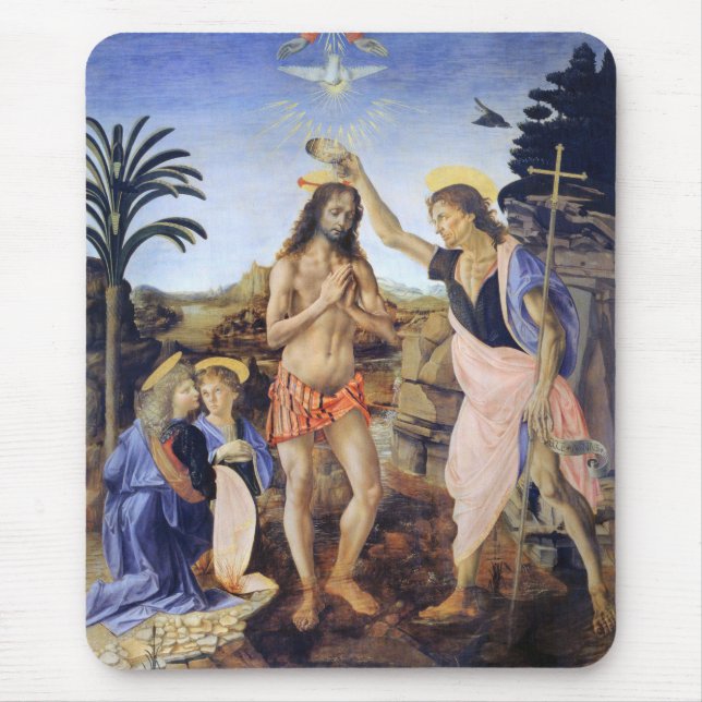 Baptism of Christ by Verrocchio, Leonardo da Vinci Mouse Pad (Front)
