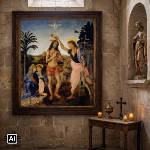 Baptism of Christ by Verrocchio, Leonardo da Vinci Poster